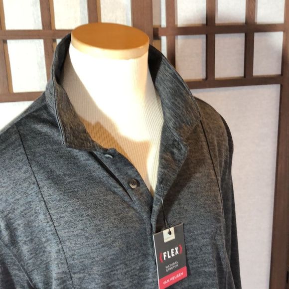 NEW Van Heusen Flex Classic Fit Large Men's Polo Shirt Long Sleeve  Grey - Picture 8 of 15